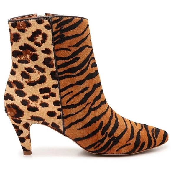 NEW! Matisse Shaker Leather and Rea Calfl Fur Animal Print Booties Boots Size 7 - Picture 1 of 10